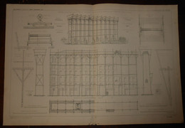 Plan D'un Grand échafaudage à Treuil Roulant, Employé Pour La Construction De 10 Maisons, Avenue Trudaine. 1871. - Otros Planes