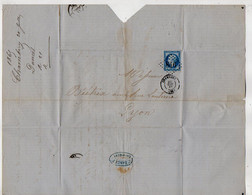 TB 3310 - 1865 - LAC - Lettre - Epicerie,Droguerie Joseph DANCET à CHAMBERY Pour Mrs BIETRIX Frères à LYON - 1849-1876: Klassik