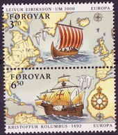 Féroé - Färöer - Faroe - Danemark 1992 Y&T N°227 à 228 - Michel N°233 à 234 *** - EUROPA - Se Tenant - Islas Faeroes