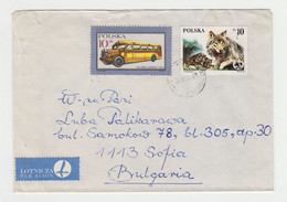 Poland Airmail Cover 1980s With Topic Topical Stamp Stamps Bus, WWF Wolf Sent Abroad To Bulgaria (3926) - Lettres & Documents