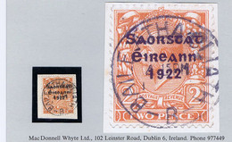 Ireland 1923 Harrison Saorstat Coils, 2d Orange Used On Piece, BAILE ATHA CLIATH With Date Apparently Missing - Usati