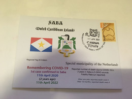 (2 H 24) (Australia) COVID-19 In Saba (Netherlands) - 2nd Anniversary (cover OZ Map Stamp) Dated 11th April 2022 - Disease