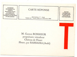 AUDE - Dépt N° 11 = BARBAIRA 1963 = CARTE REPONSE T  ' Gaston BONHEUR / CHATEAU De FLOURE ' - Karten/Antwortumschläge T
