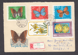 Hungary 06/1986 - 10 Ft.,Butterflies, Flowers,  R-letter To Bulgaria - Briefe U. Dokumente