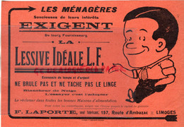 87- LIMOGES-RARE  PUBLICITE F. LAPORTE LESSIVE IDEALE-SAVON -BLANCHEUR DE NEIGE-157 ROUTE AMBAZAC-IMPRIMERIE NOUVELLE - Advertising