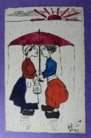 Umbrella Paraplu Regenscherm  Painte A La Plume . Original Drawing On Postcard A.F.  1909 - Sonstige & Ohne Zuordnung