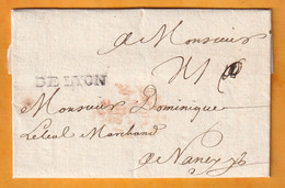 1726 - Marque Postale DELYON - 31 X 4 Mm - Sur Lettre Pliée Avec Correspondance De Lyon Vers Nancy - 1701-1800: Précurseurs XVIII