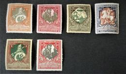 1914 Semi-postal Charity Stamps Facit RV1 C1,RV2 C!,RV3 C1,RV7 C1,RV1 C2,RV6 C3 - Neufs