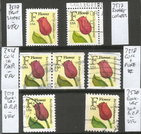 USA 1991 Tulip "F" Rate SC.#2517/20 Cpl 4+2v Set : Sheet + Corner, Coil + Table #, Booklet Perf Block+ Line - Mainly VFU - Coils (Plate Numbers)