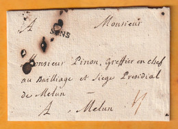 1768  - Marque Postale SENS - 12 X 4 Mm - Sur Lettre Pliée Avec Correspondance Vers Melun, Seine Et Marne - 1701-1800: Voorlopers XVIII