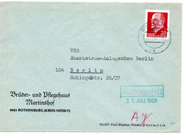 58030 - DDR - 1969 - 20Pfg. Ulbricht EF A Bf ROTHENBURG -> Berlin - Lettres & Documents