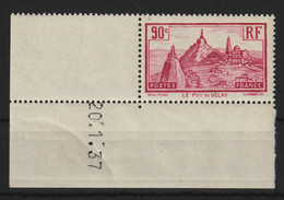Frankreich 1933 Michel Nr. 286 Bru ** Le Puy Druckdatum 20.1.37, Yvert 290 ** Coin Daté, 2 Scans - 1930-1939