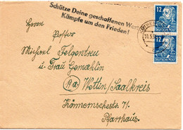 58039 - DDR - 1951 - 2@12Pfg Engels A Bf KOETHEN -> Wettin, M. Propagandastpl - Altri & Non Classificati