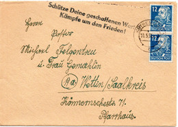 58039 - DDR - 1951 - 2@12Pfg Engels A Bf KOETHEN -> Wettin, M. Propagandastpl - Sonstige & Ohne Zuordnung