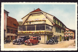 1938 Gelaufene AK: Hotel Bären In Langenbruck Mit Alten Autos - Langenbruck