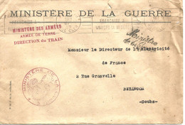 France-enveloppe  Cachet à Date 1947 - Ministère De La Guerre -Armée De Terre Direction Du Train - 1921-1960: Moderne