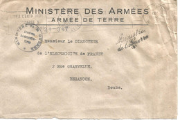 France-enveloppe  Cachet à Date 1947 - Ministère Des Armées -armée De Terre - 1921-1960: Periodo Moderno