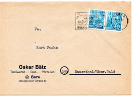 58059 - DDR - 1954 - 2@12Pfg Fuenfjahrplan A Bf GERA - JEDER PATRIOTISCHE DEUTSCHE ... -> Hasenthal - Cartas & Documentos