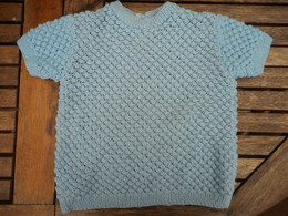 Pull Bleu Manches Courtes Vintage Au Crochet 3 Ans - 1940-1970