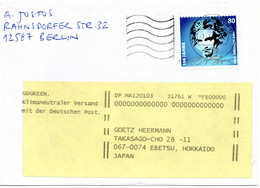 58087 - Bund - 2021 - 80c Beethoven EF A Bf BRIEFZENTRUM 12 -> Hameln, Nachgesandt Nach Japan - Briefe U. Dokumente