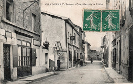 38,ISERE,CHATONNAY,1911,HOTEL,HABITANTS DE L 'EPOQUE,POSTE,CAISSE D'EPARGNE,TABAC,RARE,TIMBRE - Châtonnay