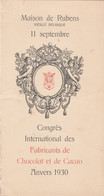 ANTWERPEN CONGRES INTERNATIONAL DES FABRICANTS DE CHOCOLAT M. RUBENS - Menükarten