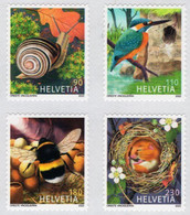 Switzerland - 2022 - Animals In Their Habitats - Snail, Bird, Bee, Dormouse - Mint Self-adhesive Stamp Set - Neufs