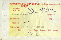 Bus Platform ( Station ) Ticket, Bus Station Skopje,Macedonia, - Unclassified