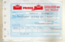 Ticket ,Bus Station OPAL Kom Resen,relation Resen / Belgrade / Resen,Bus Operator PRINCE Tours Resen,Macedonia - Unclassified