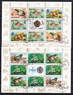 North Korea 1992 Frogs Reptiles Mi#3340-3345 Never Hinged Kleinbogen With Nice Postmarks - Korea (Nord-)