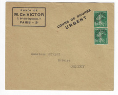 PARIS Cours De Bourse Urgent Lettre Entête VICTOR 10c Semeuse Camée Vert Préoblitéré Yv  Preo 51 X 2 - 1893-1947