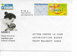 PAP Réponse 07 P 479 (92249 MALAKOFF) / ACTION CONTRE LA FAIM / 20 G. Repiquage " MERCI "  (YT 3379) Neuf** RARE - Prêts-à-poster:reply