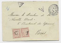 TAXE 30C PAIRE TRIANGLE DE PARIS DEVANT LETTRE MONTE CARLO 24.2.1906 PRINCte DE MONACO - 1859-1959 Lettres & Documents