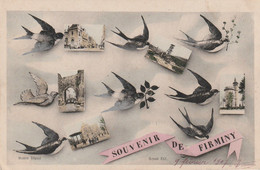 Carte Postale Ancienne Fantaisie De La Loire - Souvenir De Firminy - Hirondelles - Vues Multiples - Firminy