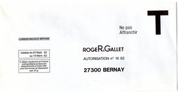 EURE - Dépt N° 27 = BERNAY 1982 = CORRESPONDANCE REPONSE T  ' ROGER & GALLET  ' - Cards/T Return Covers