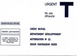 EURE Et LOIR - Dépt N° 28 = CHATEAUDUN = CORRESPONDANCE REPONSE T  ' CREDIT MUTUEL ' - Cartes/Enveloppes Réponse T