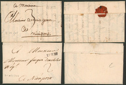 Précurseur - Lot De 2 LAC Daté De Ypres (1743 / 45) + Obl Linéire YPRES (15 X4, Noir) > Nieuport / Taxe Différente ! - 1714-1794 (Paises Bajos Austriacos)