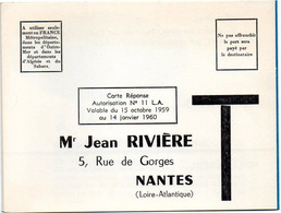 LOIRE ATLANTIQUE - Dépt N° 44 = NANTES 1959 = CARTE REPONSE T ' MEUBLES JEAN RIVIERE ' - Karten/Antwortumschläge T