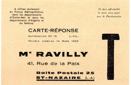 LOIRE ATLANTIQUE - Dépt N° 44 = SAINT NAZAIRE 1960 = CARTE REPONSE T ' LINGE RAVILLY ' - Cartes/Enveloppes Réponse T