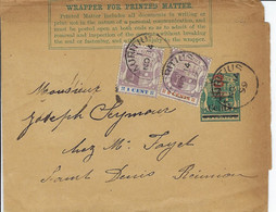 Entier Bande De Journal Surchargé 4 Cents + Timbres Blason De L'Ile Maurice (Mauritius) De 11/1899 Pour La Réunion - Africa (Varia)