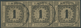 BADEN 1b O, 1851, 1 Kr. Schwarz Auf Braun Im Waagerechten Dreierstreifen, Linke Marke Oben Links Minimal Tangiert Sonst  - Otros & Sin Clasificación