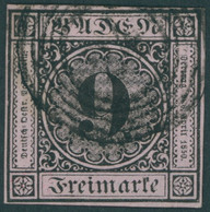 BADEN 4a O, 1851, 9 Kr. Schwarz Auf Altrosa, Voll-breitrandig, Pracht, Gepr. Grobe, Mi. (200.-) - Baden