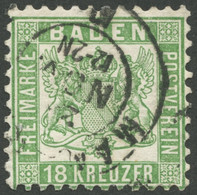 BADEN 21a O, 1862, 18 Kr. Grün, K2 MANNHEIM, Repariert Wie Pracht, Mi. (700.-) - Baden