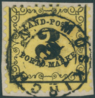 BADEN LP 2x BrfStk, 1863, 3 Kr. Schwarz Auf Gelb Auf Briefstück (Marke Zur Kontrolle Gelöst Und Mit Falz Befestigt), K2  - Baden