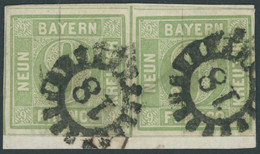 BAYERN 5a Paar BrfStk, 1853, 9 Kr. Blaugrün Im Waagerechten Paar (Vortrennschnitt Im Zwischenraum), Linke Marke Mit Plat - Bavaria