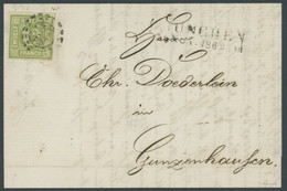 BAYERN 12 BRIEF, 1865, 12 Kr. Dunkelgelbgrün Mit Offenem MR-Stempel 325 Als Einzelfrankatur Nach Gunzenhausen, Prachtbri - Bavaria