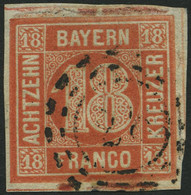 BAYERN 13b O, 1866, 18 Kr. Blassrot, Etwas Bayernbrüchig, Feinst, Mi. 600.- - Bavaria