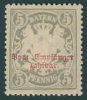 BAYERN P 11A *, 1888, 5 Pf. Gelbgrau Kleine Zähnungslöcher, Mehrere Falzreste, Pracht, Gepr. Dr. Helbig, Mi. 160.- - Bavaria