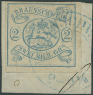 BRAUNSCHWEIG 2 BrfStk, 1852, 2 Sgr. Lebhaftpreußischblau Auf Briefstück, Blauer K2, Gepr. Brettl, Mi. 350.- - Brunswick