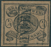 BRAUNSCHWEIG 4 O, 1856, 1/4 Ggr. Schwarz Auf Hellbraun, Schwarzer R2 HOLZMINDEN, Pracht, Fotobefund Lange, Mi. (320.-) - Brunswick